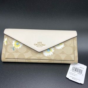 NWT Coach Slim Envelope Wallet In Signature Canvas With Daisy Print